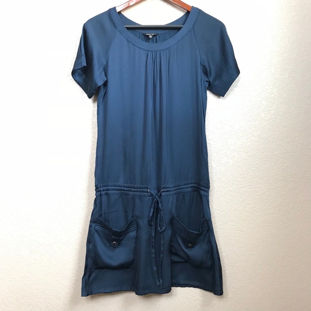 Navy Blue Drop Waist Dress with Pockets Small